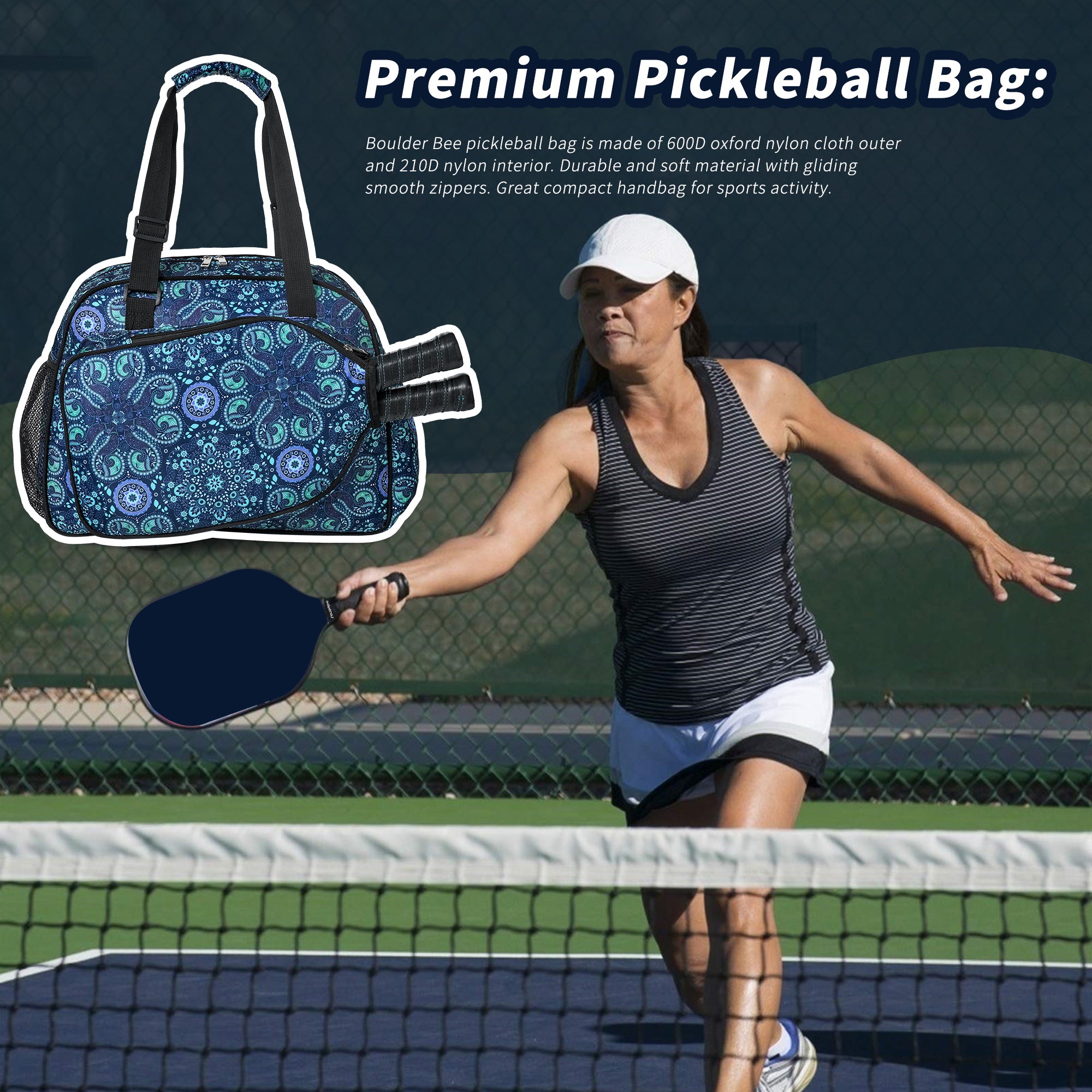 Premium Pickleball Bags | PickleBall Tote Bag for Women | Women’s Hand/Shoulder Gym Bag w Water Bottle Holder | With Racquet/Paddle Holder