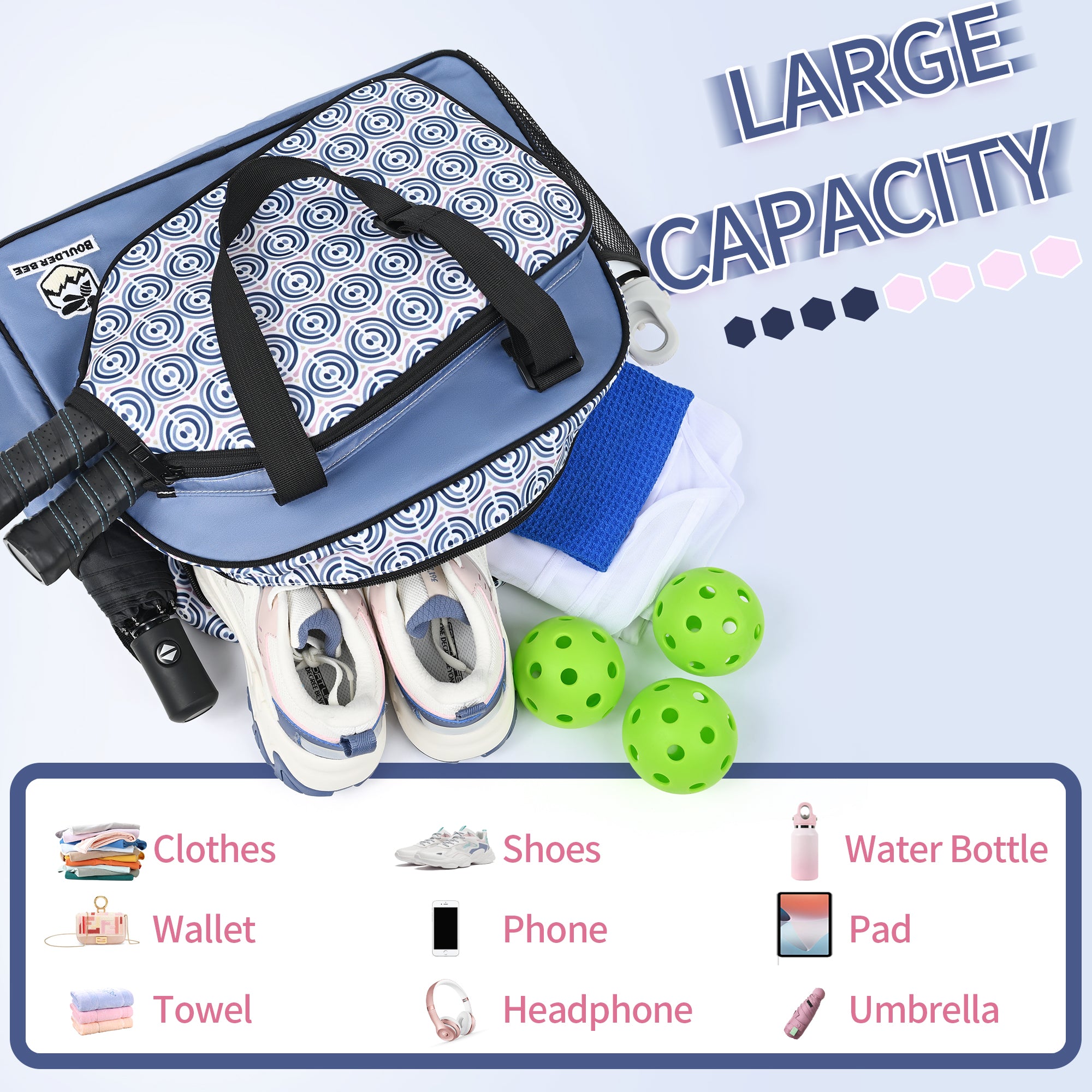 Premium Pickleball Bags | PickleBall Tote Bag for Women | Women’s Hand/Shoulder Gym Bag w Water Bottle Holder | With Racquet/Paddle Holder