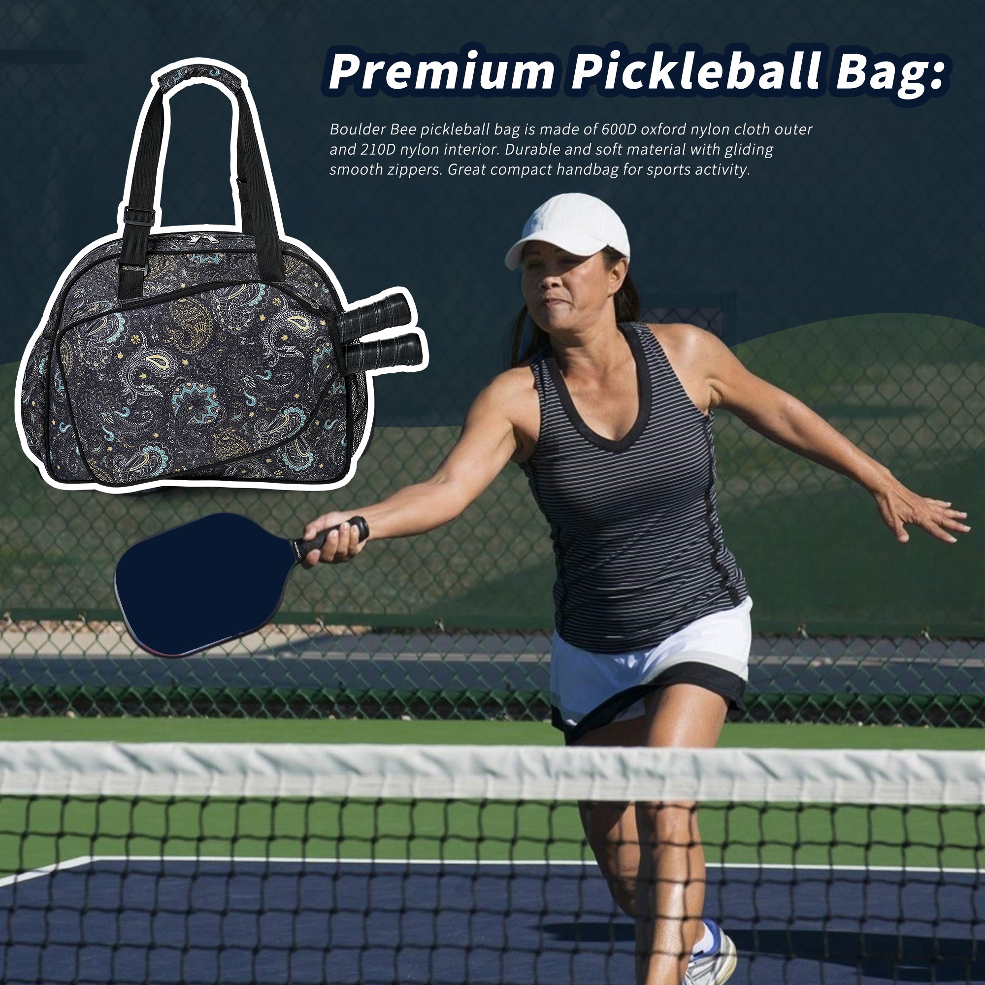 Premium Pickleball Bags | PickleBall Tote Bag for Women | Women’s Hand/Shoulder Gym Bag w Water Bottle Holder | With Racquet/Paddle Holder