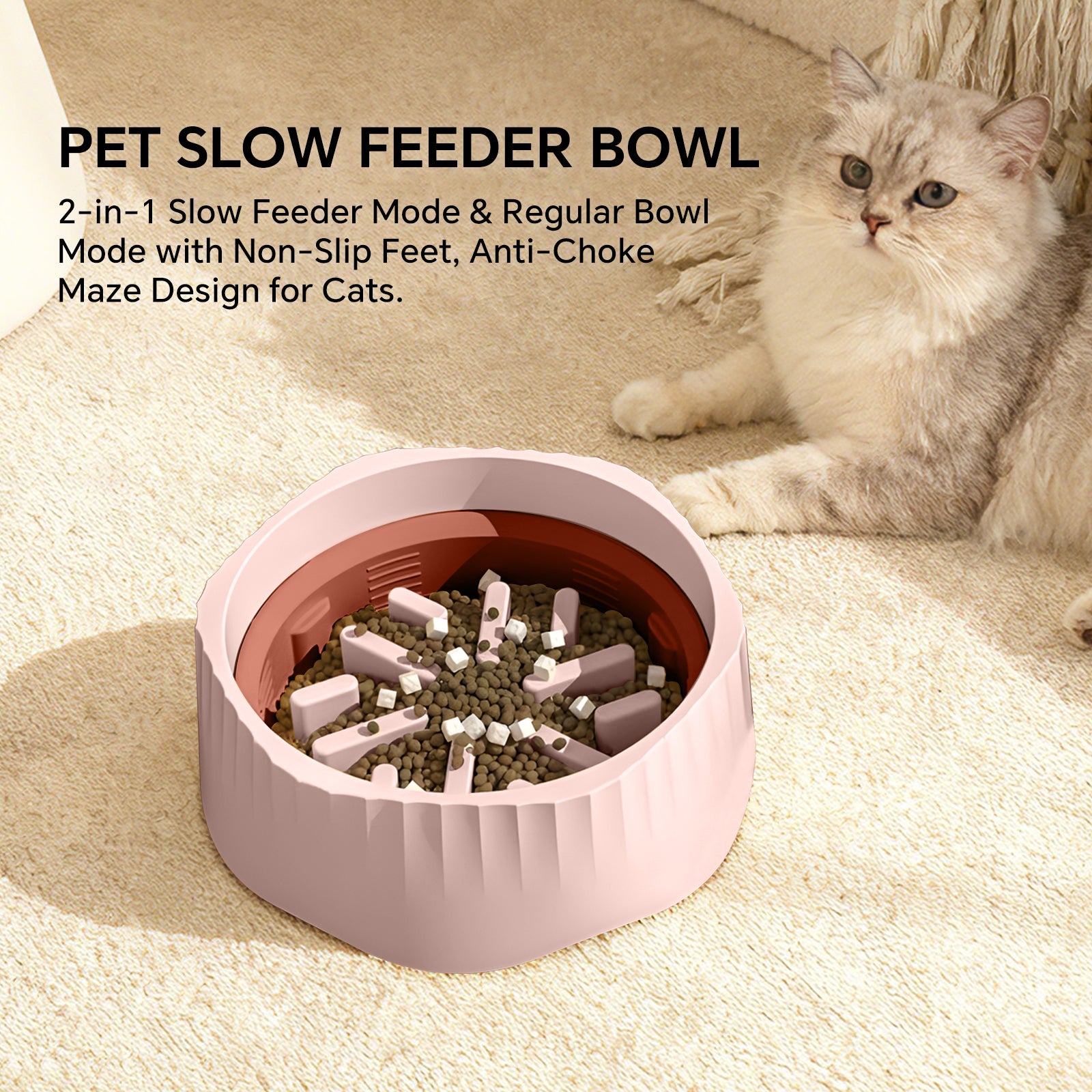 2-in-1 Slow Feeder Bowl for Cats & Small Dogs (4 Colors) – White
