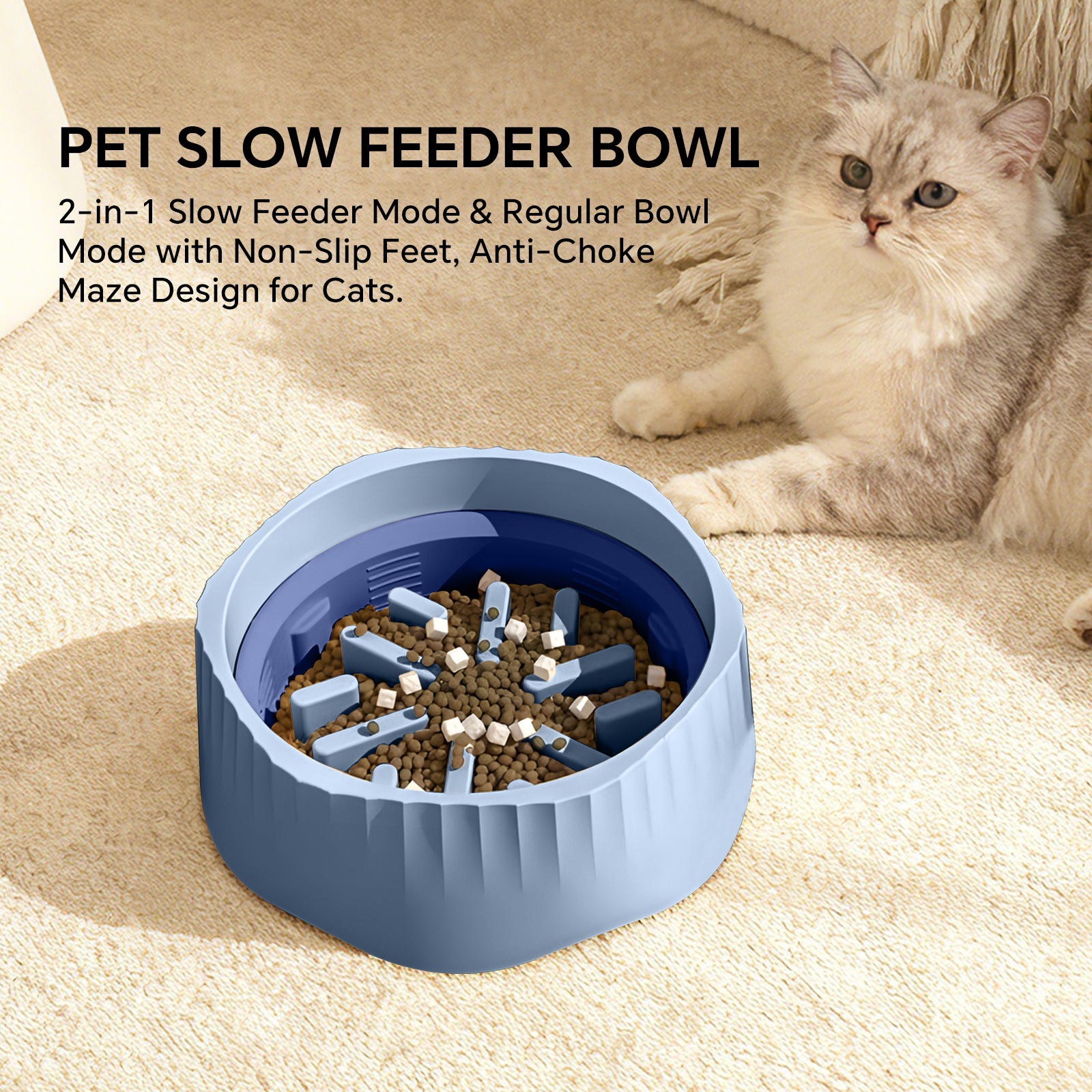 2-in-1 Slow Feeder Bowl for Cats & Small Dogs (4 Colors) – Green
