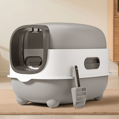 E-Style Cat Litter Box — Grey | Open-Top Litter Pan with Splash Guard – gallery 8