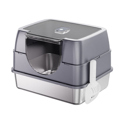 Galaxy Stainless Steel Cat Litter Box | High-Sided Litter Pan – beige