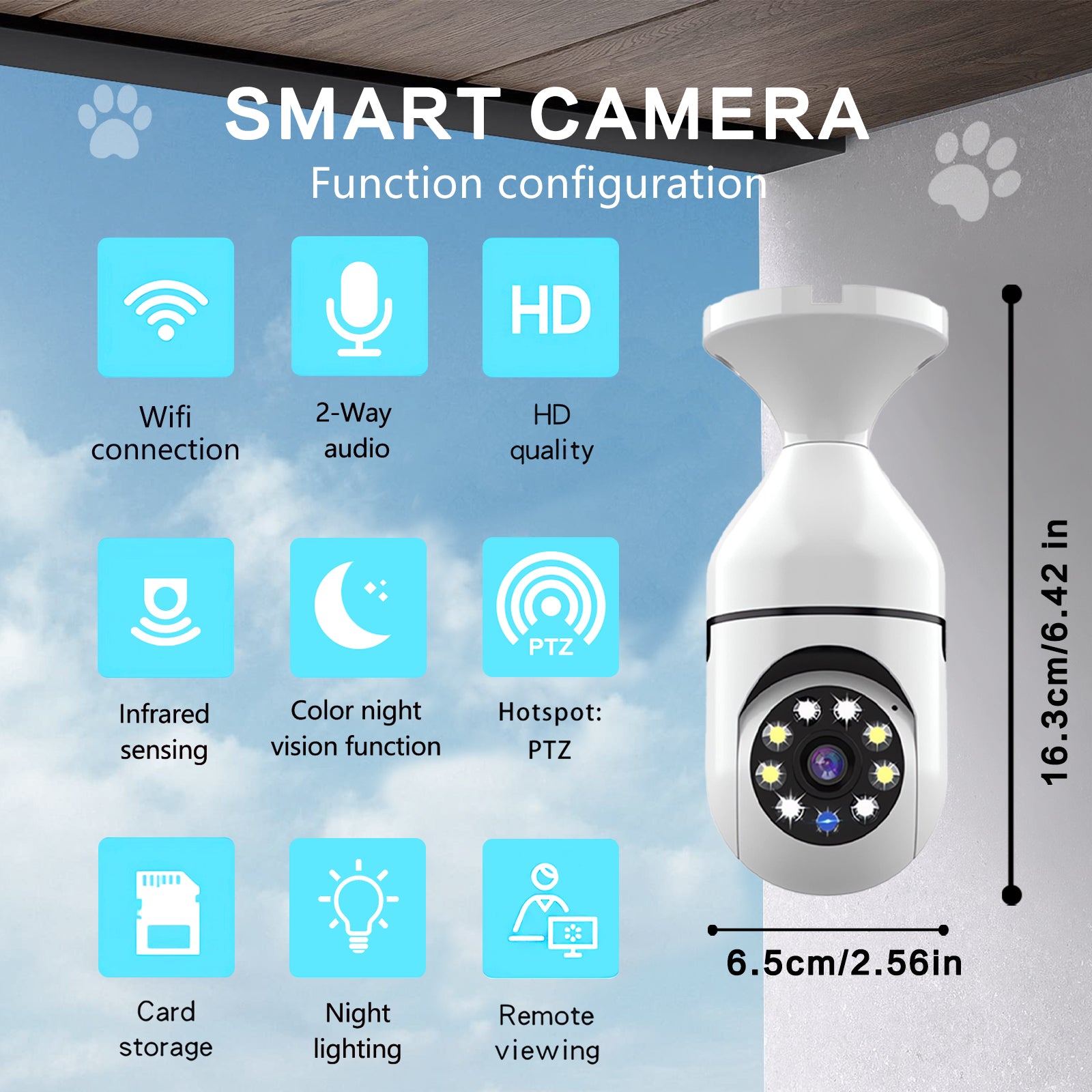 Bulb Camera for Pet & Home Monitoring | 360° Wi-Fi Light Bulb Cam – White