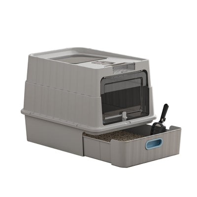 Drawer Type Cat Litter Box | Pull-Out Tray Litter Pan – grey