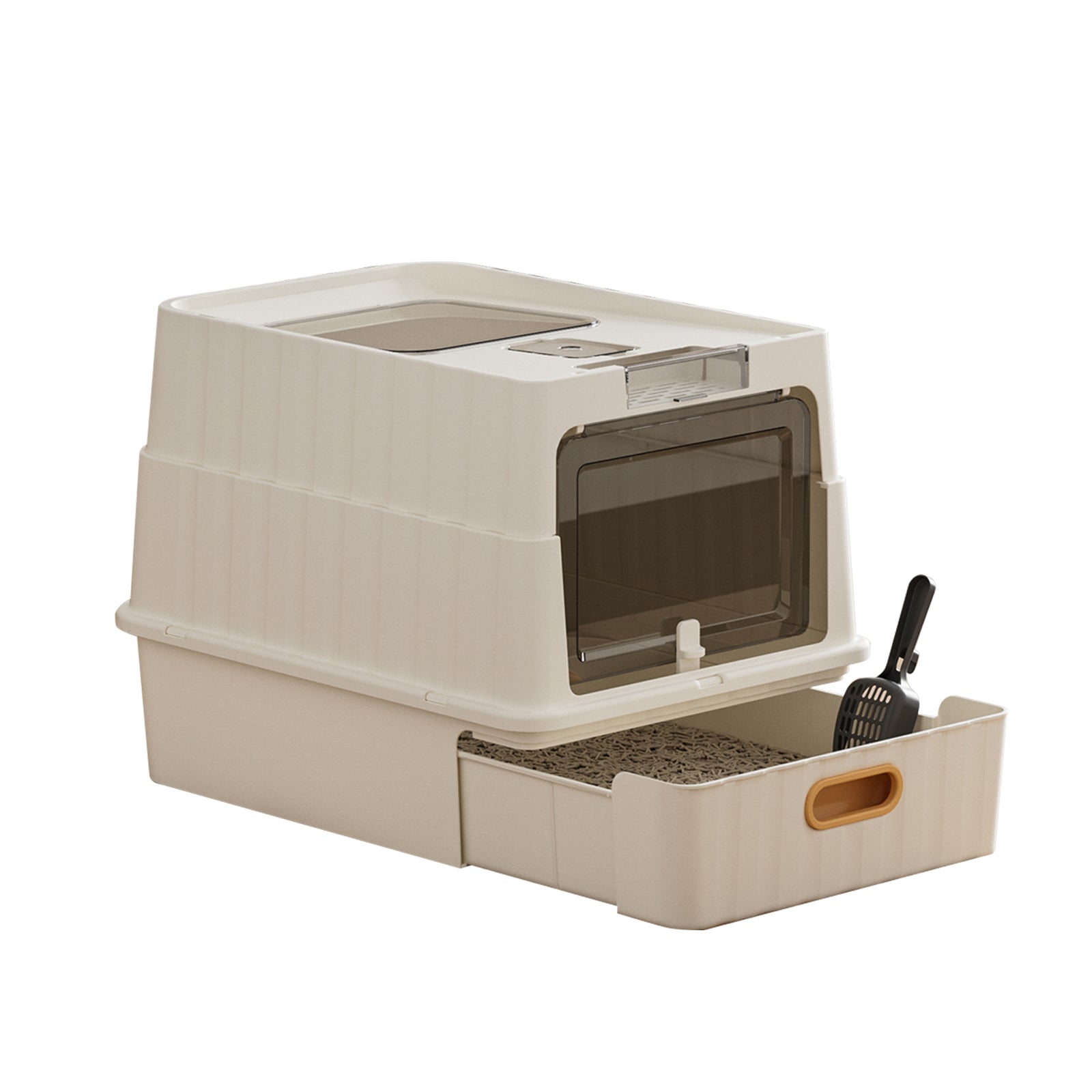 Drawer Type Cat Litter Box | Pull-Out Tray Litter Pan – white