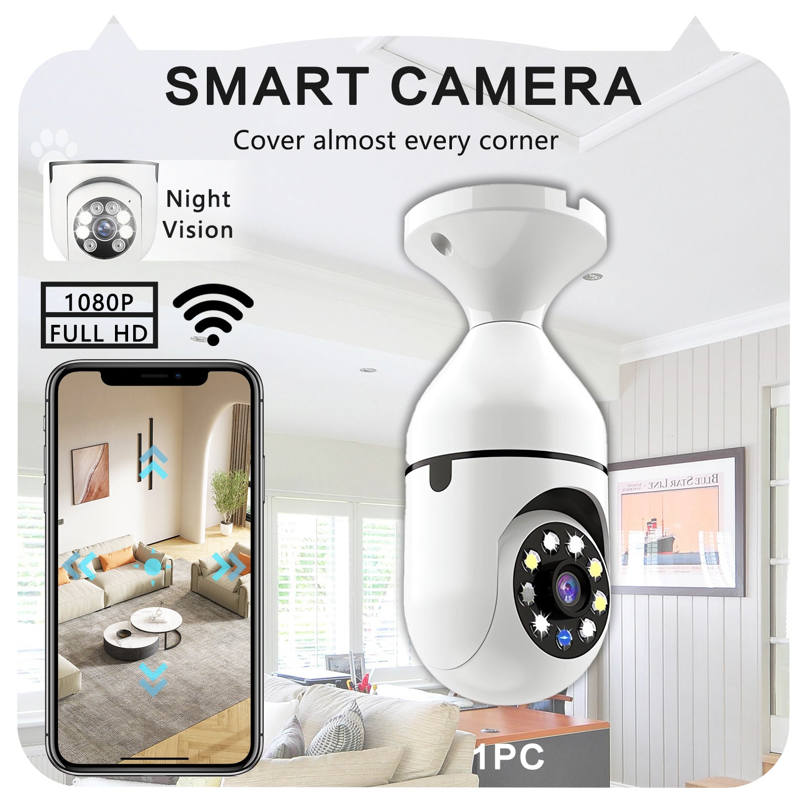 Bulb Camera for Pet & Home Monitoring | 360° Wi-Fi Light Bulb Cam – gallery 3