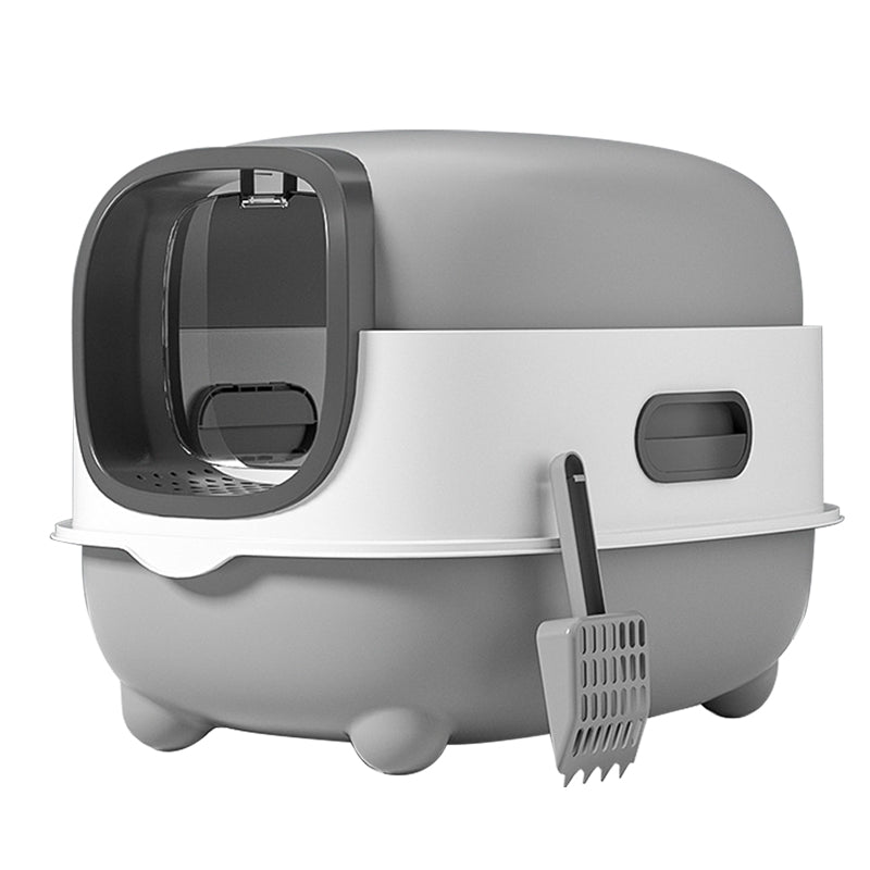 E-Style Cat Litter Box — Grey | Open-Top Litter Pan with Splash Guard – grey