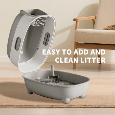 E-Style Cat Litter Box — Grey | Open-Top Litter Pan with Splash Guard – gallery 4