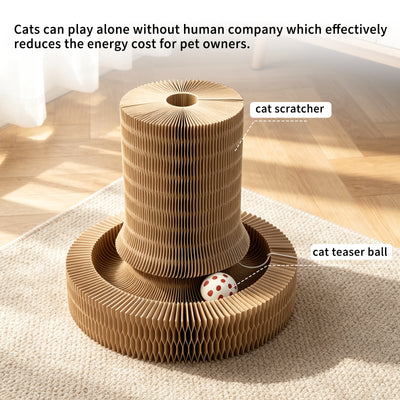 Accordion Cat Scratcher with Interactive Ball | Foldable Cardboard Lounger – gallery 4