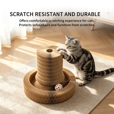 Accordion Cat Scratcher with Interactive Ball | Foldable Cardboard Lounger – gallery 6