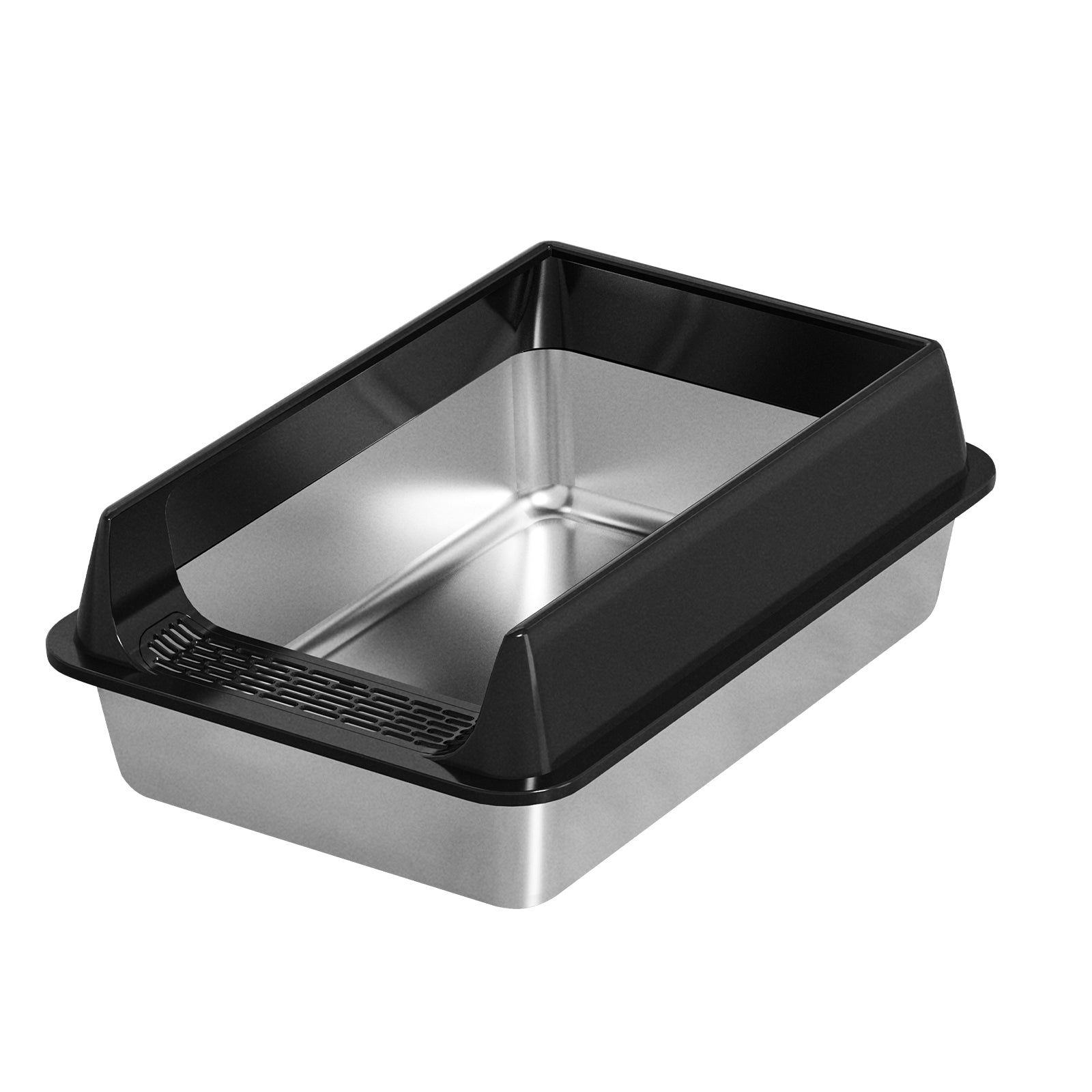 L-Size Stainless Steel Cat Litter Box — Black | Rust-Proof Litter Pan – black