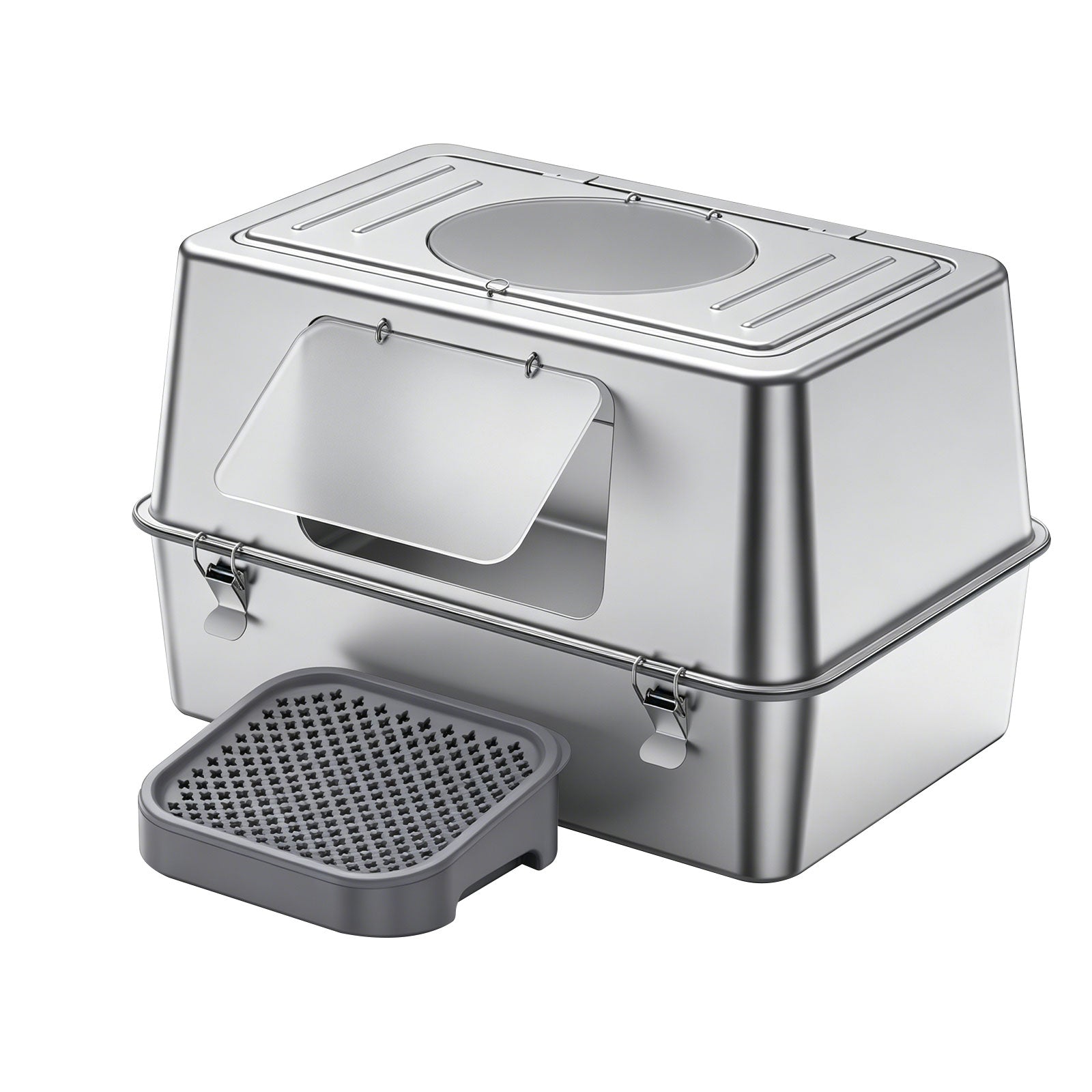 K1 Full Stainless Steel Cat Litter Box | Heavy-Duty Odor-Proof Pan – sliver