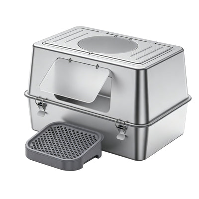 K1 Full Stainless Steel Cat Litter Box | Heavy-Duty Odor-Proof Pan – sliver