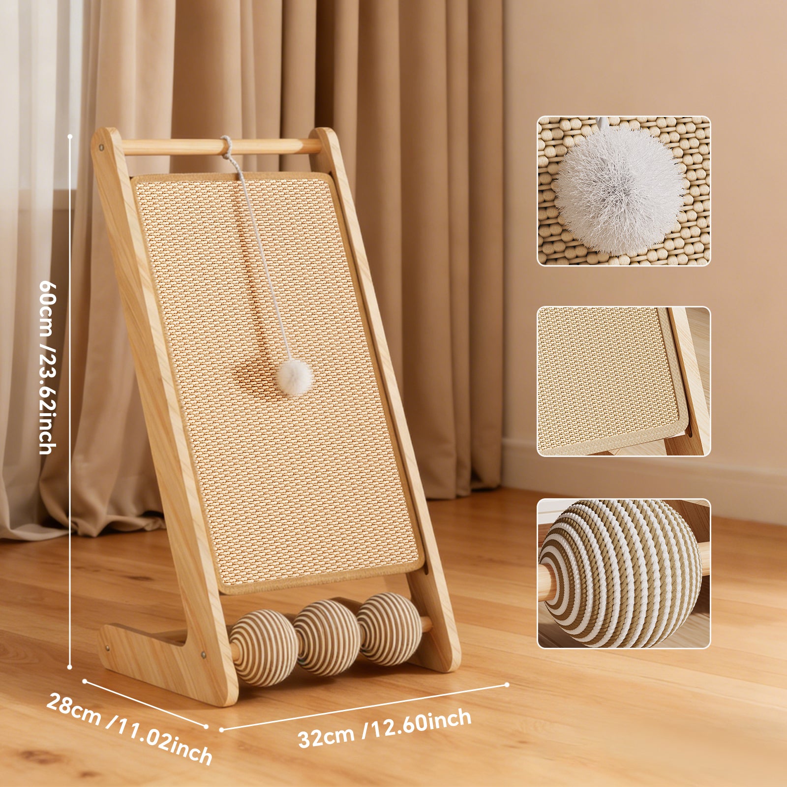 L-Shape Sisal Cat Scratcher with Interactive Ball Track – gallery 6