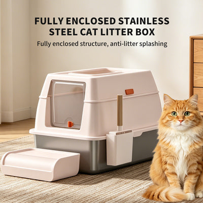 MSP001 Stainless Steel Cat Litter Box — Pink | Odor-Proof Litter Pan – gallery 4