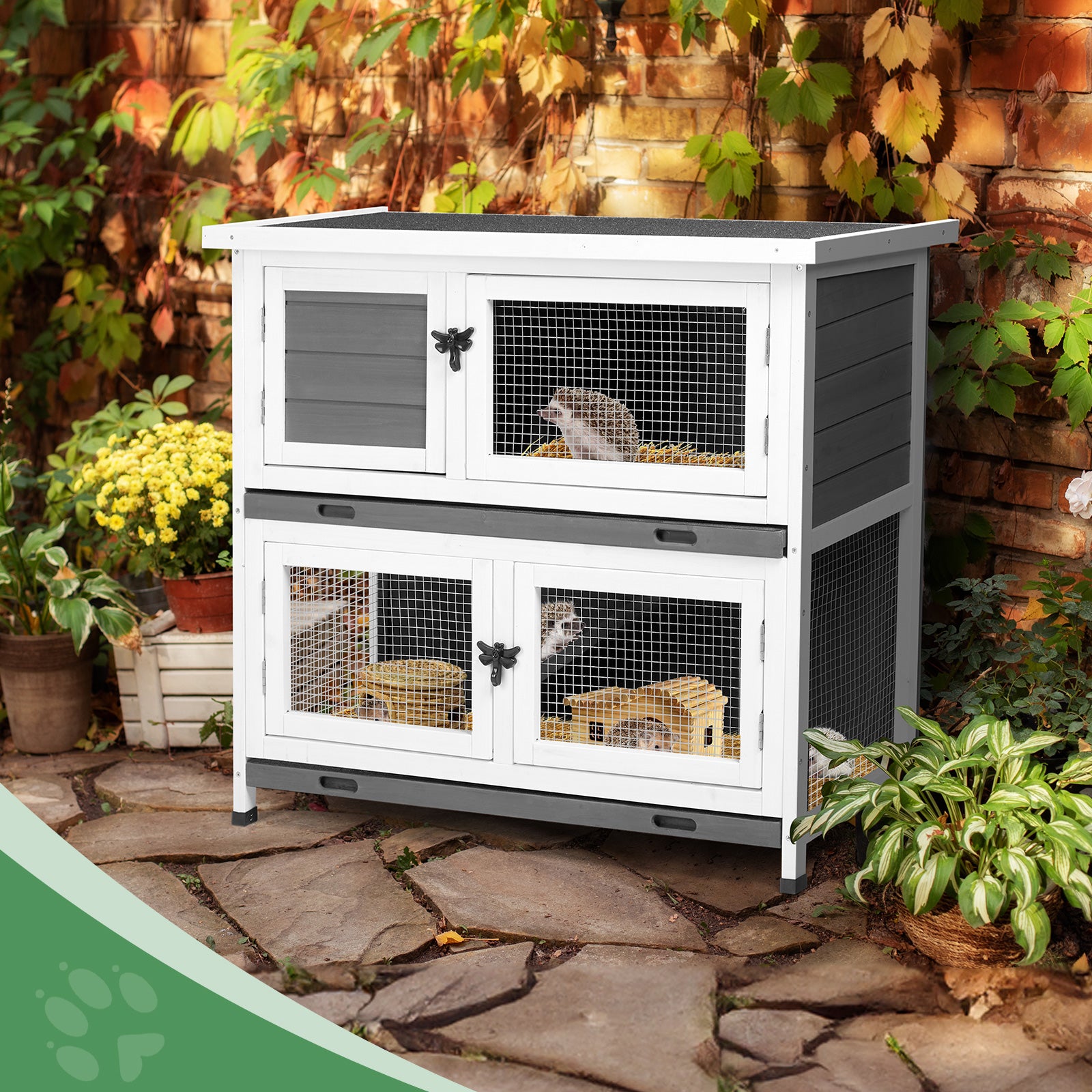 Mile High Life 2-story cedar chicken and rabbit hutch with pull-out tray — view 9