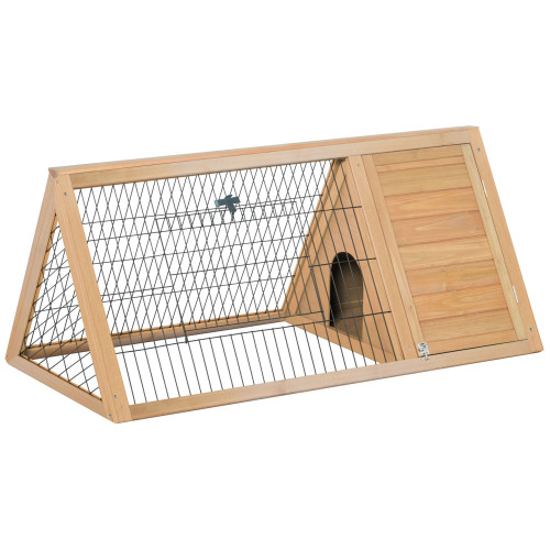 A-frame wooden outdoor rabbit hutch with run cage, main product photo