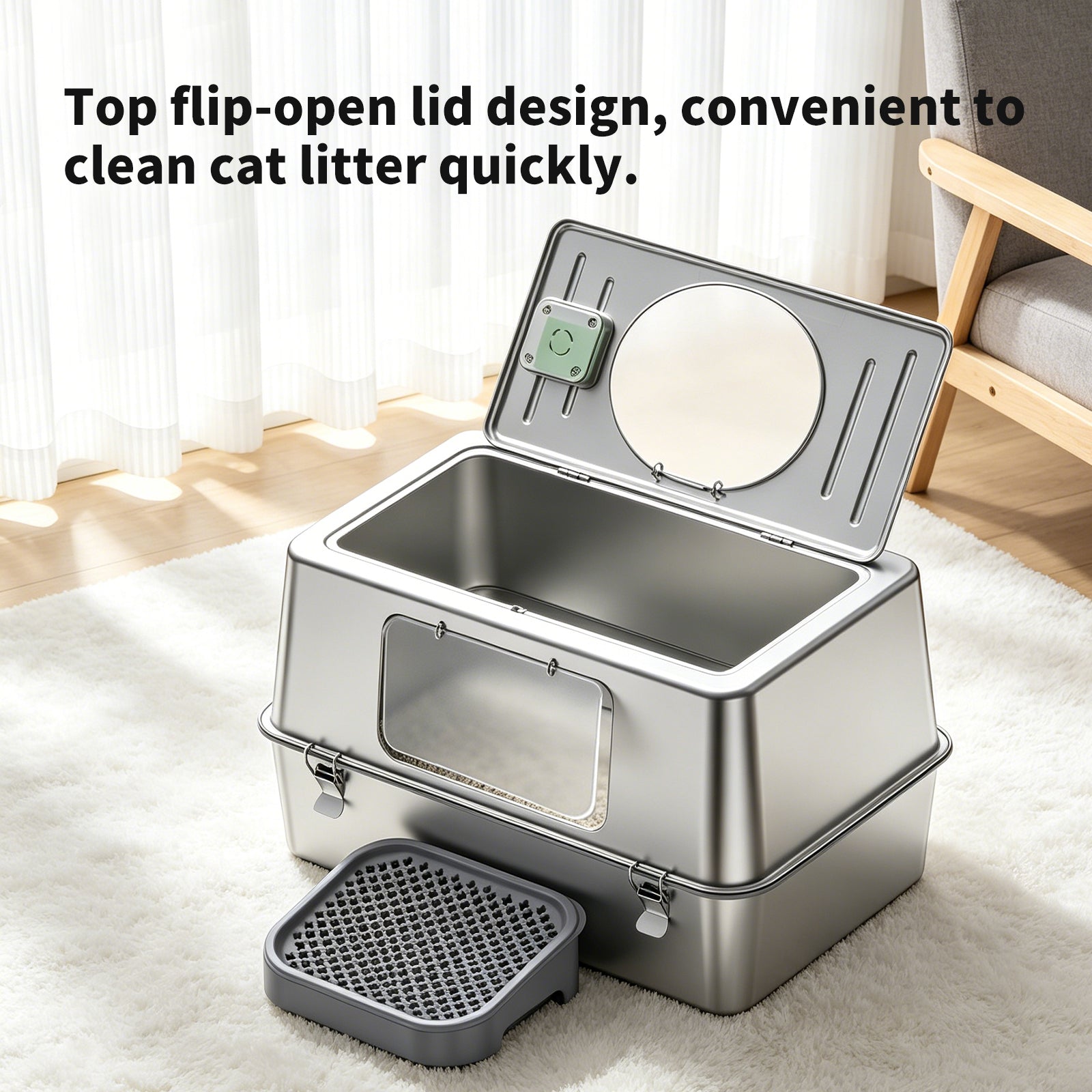 K1 Full Stainless Steel Cat Litter Box | Heavy-Duty Odor-Proof Pan – gallery 9