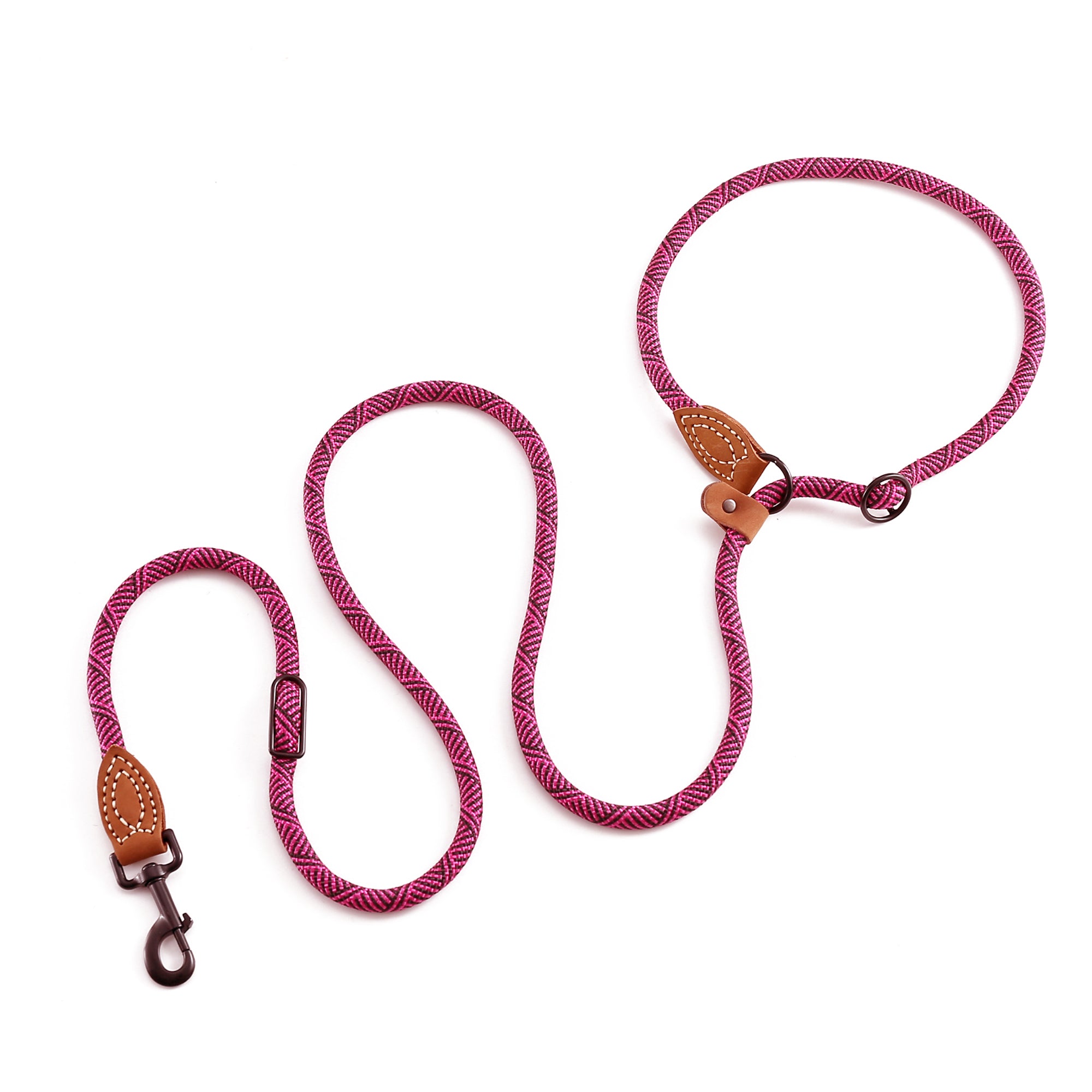 Mile High Life | Dog Rope Leash with Genuine Leather Tailored Connection | Dog Slip Lead | Dual Configuration | with Heavy Duty Metal Sturdy Clasp (Multi- Colors, Diameter 1/2", 7FT/8FT Options)