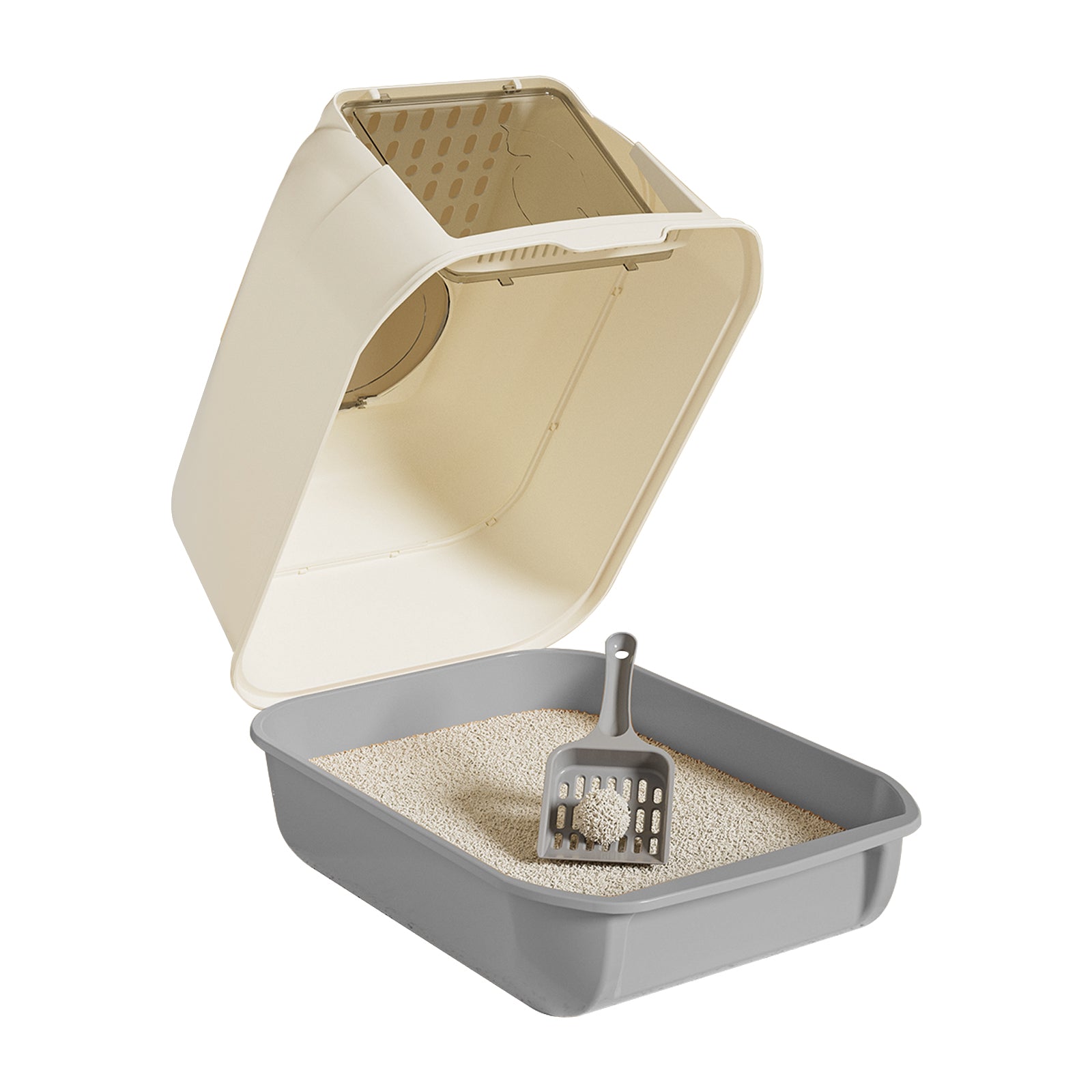 Double Door Cat Litter Box — Grey | Enclosed Hooded Litter Pan – gallery 3
