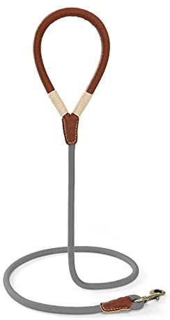 Mile High Life | Premium Leather Dog Leash | Strong Rope Dog Leash | Leather Handle | Heavy Duty Clasp | Small Medium Large Dogs | Diameter 1/2" x 4/5/6 Feet Length | Blue/Green/Gray/Pink/Yellow