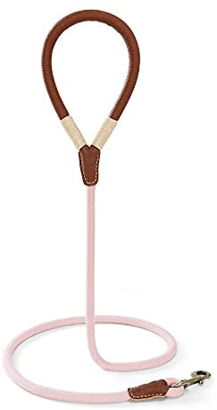 Mile High Life | Premium Leather Dog Leash | Strong Rope Dog Leash | Leather Handle | Heavy Duty Clasp | Small Medium Large Dogs | Diameter 1/2" x 4/5/6 Feet Length | Blue/Green/Gray/Pink/Yellow