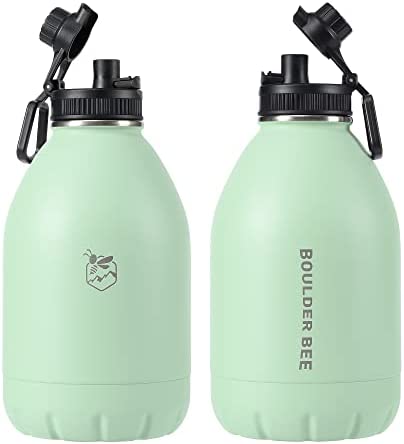 Boulder Bee | 64/128 oz Double Vacuum Insulated Water Bottle | 18/8 Food Grade Stainless Steel Flask BPA-Free Lid with Handle and Straw | Large Metal Mug for Exercising, Camping or Outdoor Activities