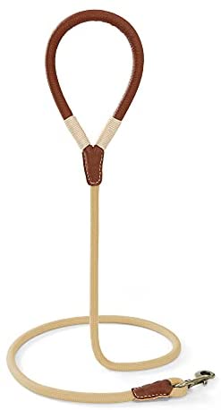 Mile High Life | Premium Leather Dog Leash | Strong Rope Dog Leash | Leather Handle | Heavy Duty Clasp | Small Medium Large Dogs | Diameter 1/2" x 4/5/6 Feet Length | Blue/Green/Gray/Pink/Yellow