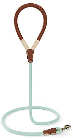 Mile High Life | Premium Leather Dog Leash | Strong Rope Dog Leash | Leather Handle | Heavy Duty Clasp | Small Medium Large Dogs | Diameter 1/2" x 4/5/6 Feet Length | Blue/Green/Gray/Pink/Yellow