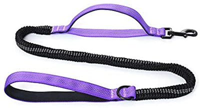 Mile High Life | 4Feet- 7Feet Dog Bungee Walking Leash w Control Handle | Reflective Gentle Pull Training Lead | Soft Padding w Dog Poop Bag Holder Ring (Purple)