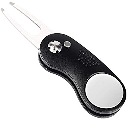 Mile High Life All Metal Foldable Golf Divot Tool with Pop-up Button & Magnetic Ball Marker (Multi-Colors/Shape)
