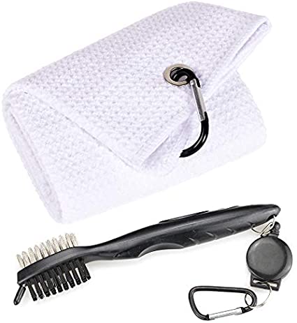 Whole Sale (75 pc) Mile High Life Microfiber Waffle Pattern Tri-fold Golf Towel | Brush Tool Kit with Club Groove Cleaner, Retractable Extension Cord and Clip
