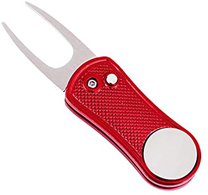 Mile High Life All Metal Foldable Golf Divot Tool with Pop-up Button & Magnetic Ball Marker (Multi-Colors/Shape)