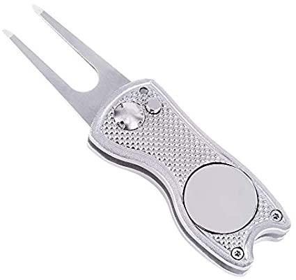 Mile High Life All Metal Foldable Golf Divot Tool with Pop-up Button & Magnetic Ball Marker (Multi-Colors/Shape)