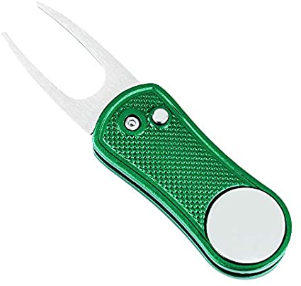 Mile High Life All Metal Foldable Golf Divot Tool with Pop-up Button & Magnetic Ball Marker (Multi-Colors/Shape)