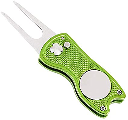 Mile High Life All Metal Foldable Golf Divot Tool with Pop-up Button & Magnetic Ball Marker (Multi-Colors/Shape)