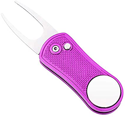 Mile High Life All Metal Foldable Golf Divot Tool with Pop-up Button & Magnetic Ball Marker (Multi-Colors/Shape)