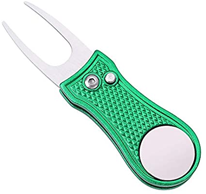 Mile High Life All Metal Foldable Golf Divot Tool with Pop-up Button & Magnetic Ball Marker (Multi-Colors/Shape)