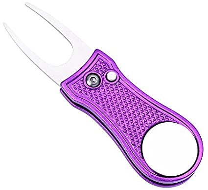 Mile High Life All Metal Foldable Golf Divot Tool with Pop-up Button & Magnetic Ball Marker (Multi-Colors/Shape)