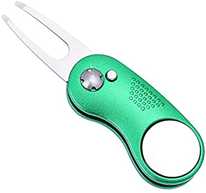 Mile High Life All Metal Foldable Golf Divot Tool with Pop-up Button & Magnetic Ball Marker (Multi-Colors/Shape)