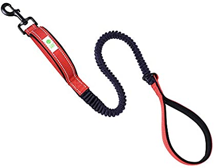 Mile High Life | 3-5 Feet Bungee Dog Leash for Running | Reflective Gentle Leader for Dogs Large or Small | Running Leash for Large Dog(Red)