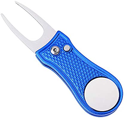 Mile High Life All Metal Foldable Golf Divot Tool with Pop-up Button & Magnetic Ball Marker (Multi-Colors/Shape)