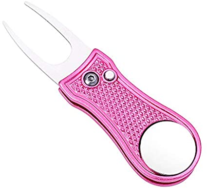 Mile High Life All Metal Foldable Golf Divot Tool with Pop-up Button & Magnetic Ball Marker (Multi-Colors/Shape)
