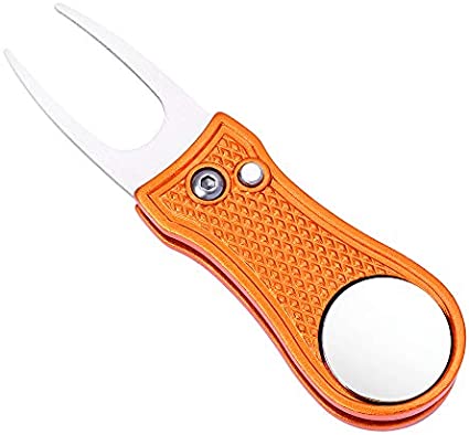 Mile High Life All Metal Foldable Golf Divot Tool with Pop-up Button & Magnetic Ball Marker (Multi-Colors/Shape)