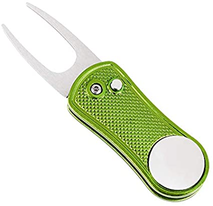 Mile High Life All Metal Foldable Golf Divot Tool with Pop-up Button & Magnetic Ball Marker (Multi-Colors/Shape)