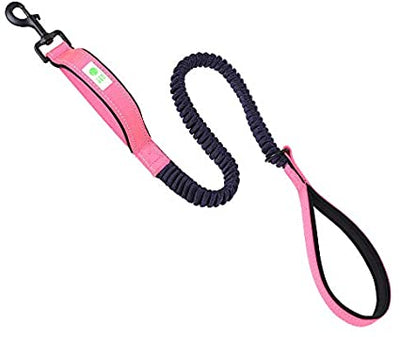 Mile High Life | 3-5 Feet Bungee Dog Leash for Running | Reflective Gentle Leader for Dogs Large or Small | Running Leash for Large Dog(Pink)