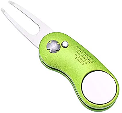 Mile High Life All Metal Foldable Golf Divot Tool with Pop-up Button & Magnetic Ball Marker (Multi-Colors/Shape)