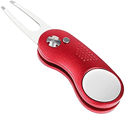 Mile High Life All Metal Foldable Golf Divot Tool with Pop-up Button & Magnetic Ball Marker (Multi-Colors/Shape)
