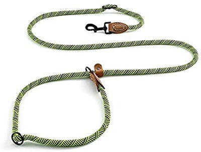Mile High Life | Dog Rope Leash with Genuine Leather Tailored Connection | Dog Slip Lead | Dual Configuration | with Heavy Duty Metal Sturdy Clasp (Multi- Colors, Diameter 1/2", 7FT/8FT Options)